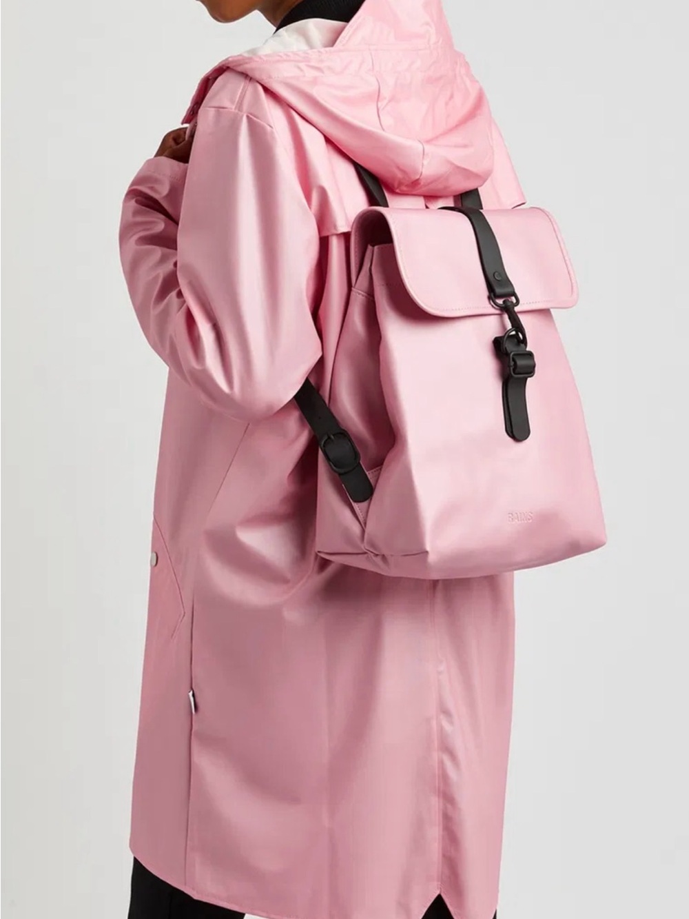 RAINS Pink Water Resistant Rubberised Backpack